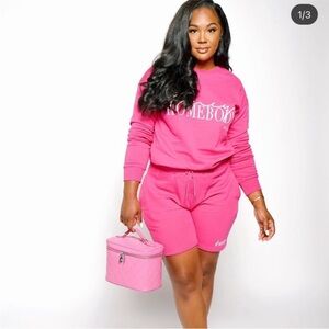 Fancy Homebody 2 Piece Sweatshirt Shorts Matching Sweat Set 100% Cotton Size L